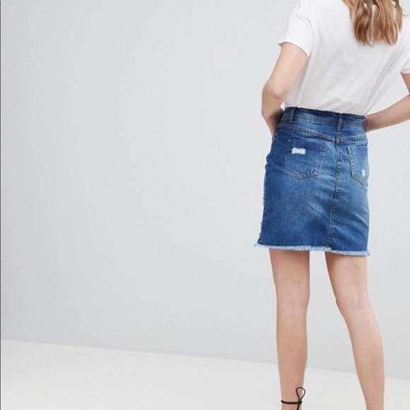 Parisian Midi Distressed Jean Denim Raw Hem Skirt - Picture 2 of 12